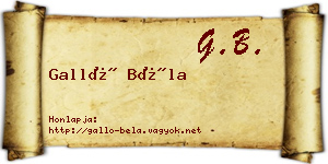 Galló Béla névjegykártya